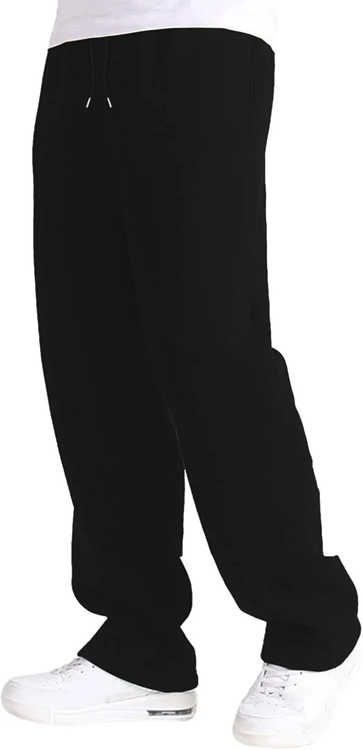 Mens Fleece Sweatpants Open Bottom Joggers Straight Leg Running Casual Loose Fit Athletic Pants with Pockets