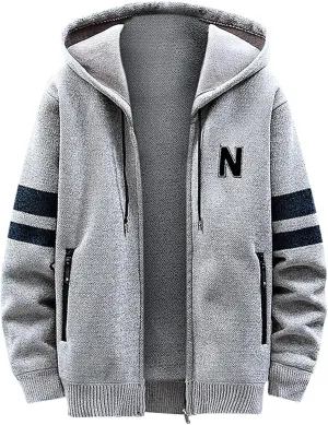 Mens Full Zip up Hooded Sweater Jacket Winter Long Sleeve Fleece Lined Knit Cardigan Coats Thickened Warm Outerwear