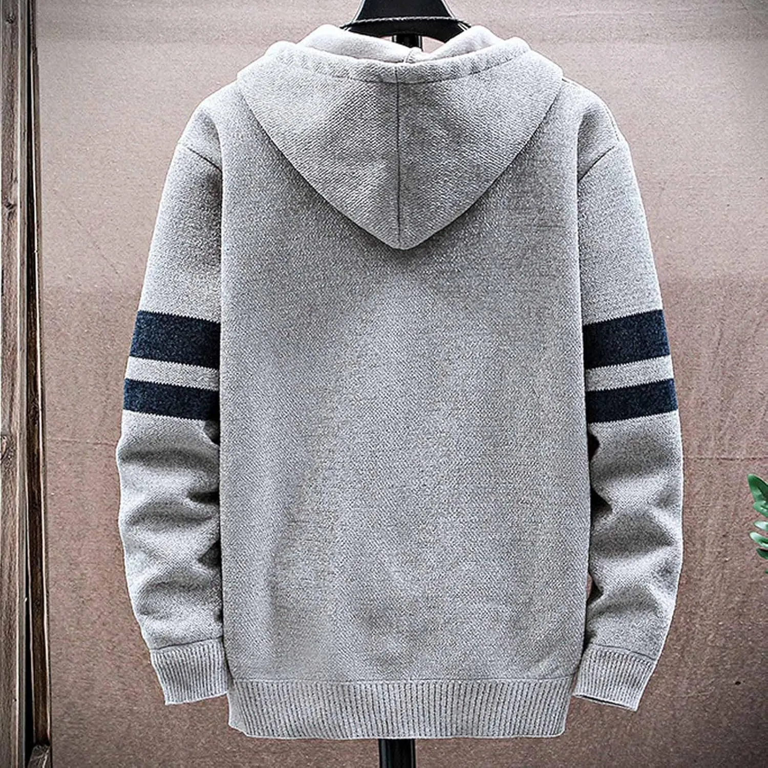 Mens Full Zip up Hooded Sweater Jacket Winter Long Sleeve Fleece Lined Knit Cardigan Coats Thickened Warm Outerwear