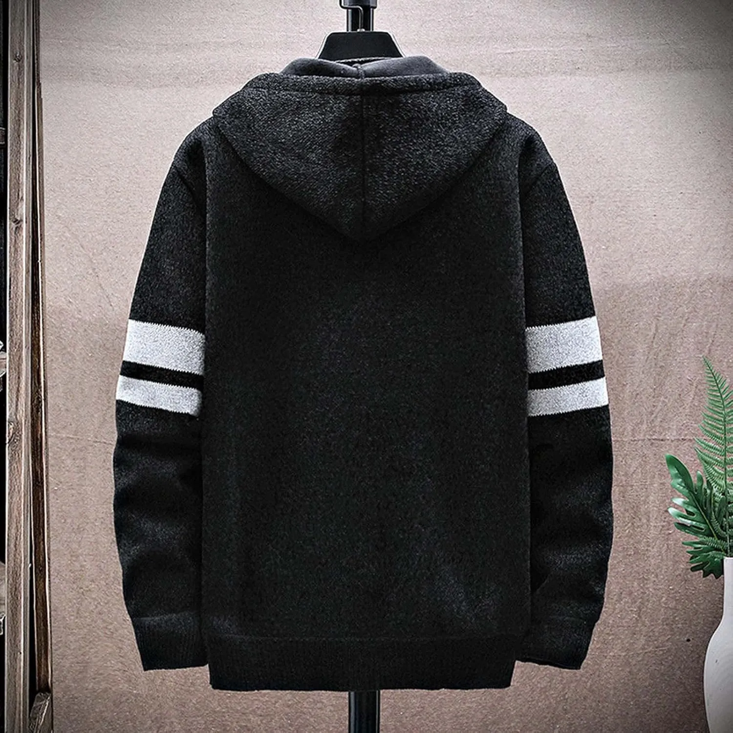 Mens Full Zip up Hooded Sweater Jacket Winter Long Sleeve Fleece Lined Knit Cardigan Coats Thickened Warm Outerwear