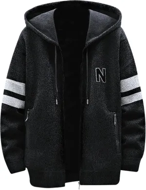 Mens Full Zip up Hooded Sweater Jacket Winter Long Sleeve Fleece Lined Knit Cardigan Coats Thickened Warm Outerwear