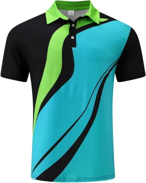 Men's Golf Polo Shirts Block Print Summer Short Sleeve V Neck Quick Dry Collared Shirts Casual Loose Joggers Sports Shirts