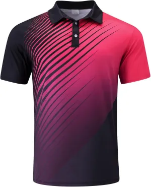 Men's Golf Polo Shirts Block Print Summer Short Sleeve V Neck Quick Dry Collared Shirts Casual Loose Joggers Sports Shirts