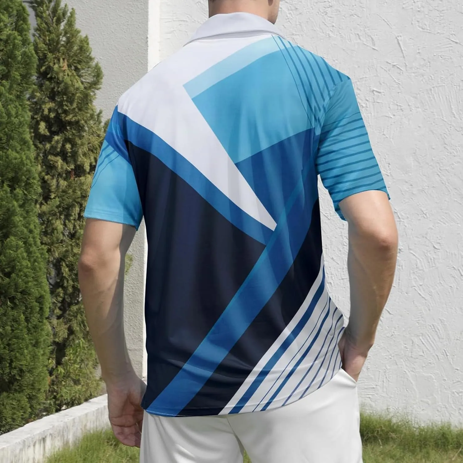 Men's Golf Polo Shirts Block Print Summer Short Sleeve V Neck Quick Dry Collared Shirts Casual Loose Joggers Sports Shirts