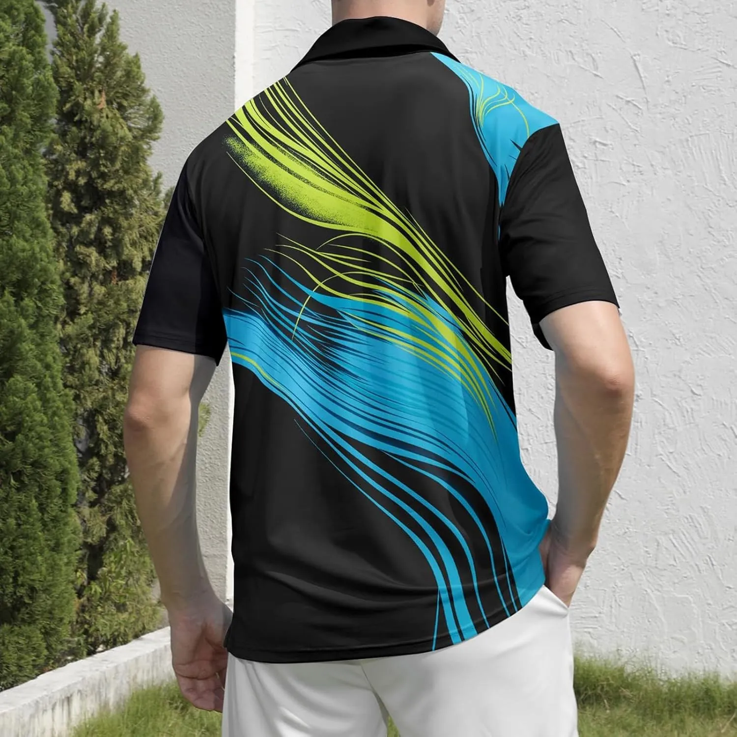 Men's Golf Polo Shirts Block Print Summer Short Sleeve V Neck Quick Dry Collared Shirts Casual Loose Joggers Sports Shirts