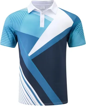 Men's Golf Polo Shirts Block Print Summer Short Sleeve V Neck Quick Dry Collared Shirts Casual Loose Joggers Sports Shirts
