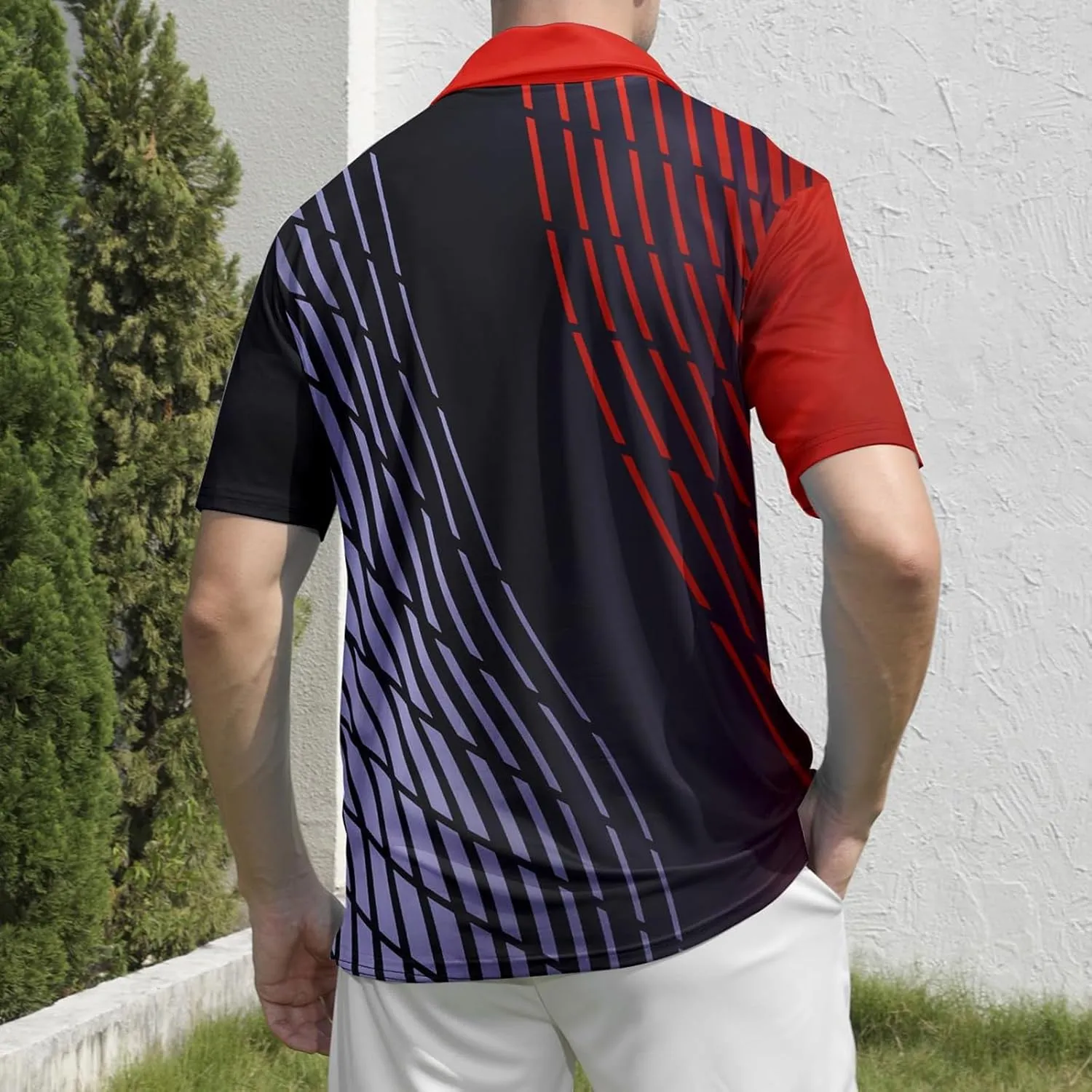 Men's Golf Polo Shirts Block Print Summer Short Sleeve V Neck Quick Dry Collared Shirts Casual Loose Joggers Sports Shirts