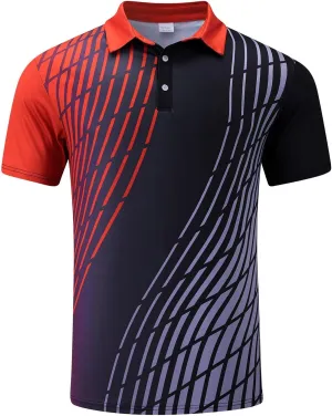 Men's Golf Polo Shirts Block Print Summer Short Sleeve V Neck Quick Dry Collared Shirts Casual Loose Joggers Sports Shirts