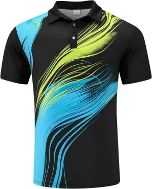 Men's Golf Polo Shirts Block Print Summer Short Sleeve V Neck Quick Dry Collared Shirts Casual Loose Joggers Sports Shirts