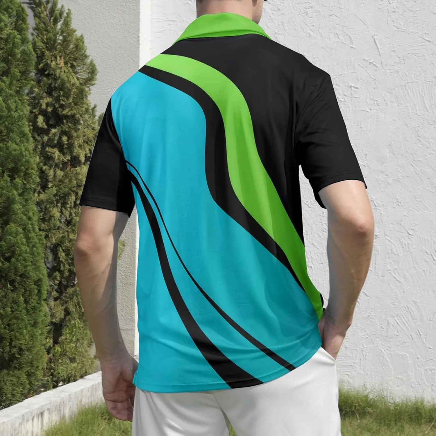 Men's Golf Polo Shirts Block Print Summer Short Sleeve V Neck Quick Dry Collared Shirts Casual Loose Joggers Sports Shirts
