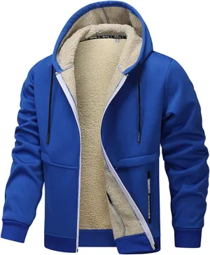 Men's Heavyweight Sherpa Hoodie Full-Zip Fleece Jacket Winter Warm Sweatshirt with Pockets