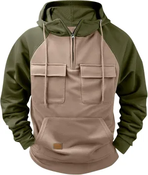 Mens Hoodie,Fall Winter Quarter Zip Pullover Hoodie Tactical Sweatshirt Cargo Pullover Workout Hoodies with Pockets