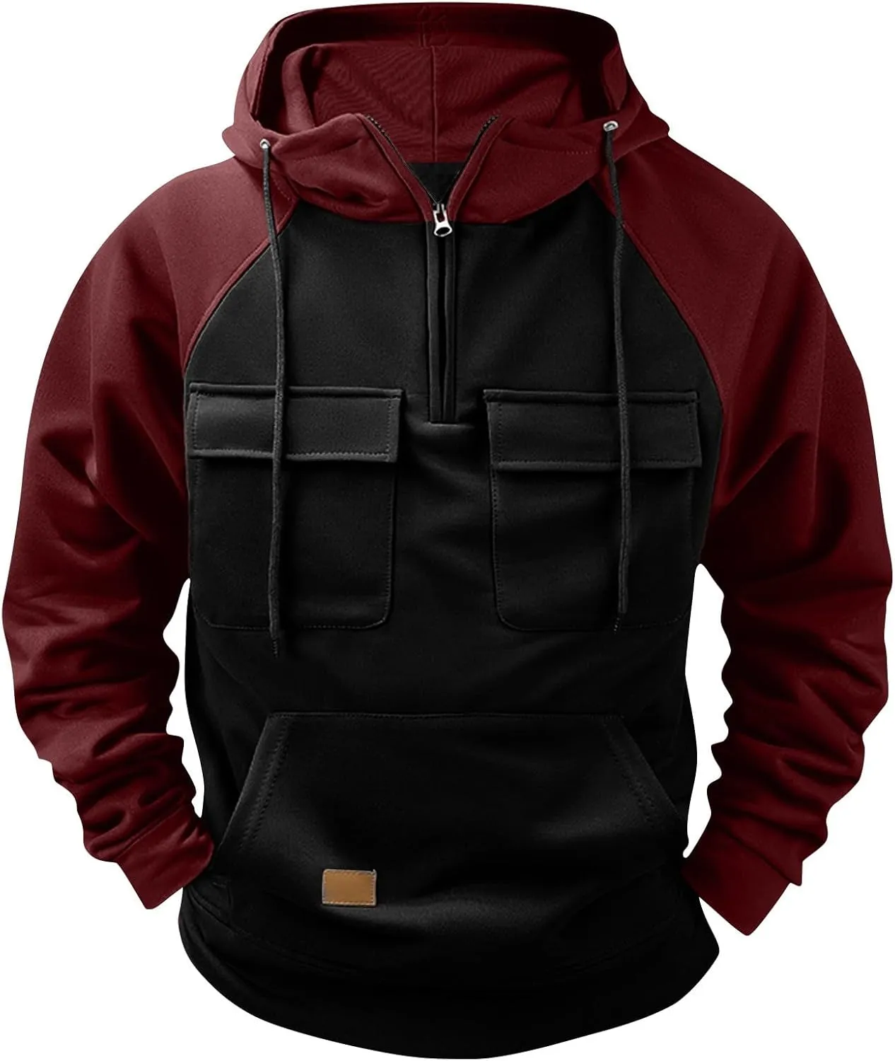 Mens Hoodie,Fall Winter Quarter Zip Pullover Hoodie Tactical Sweatshirt Cargo Pullover Workout Hoodies with Pockets