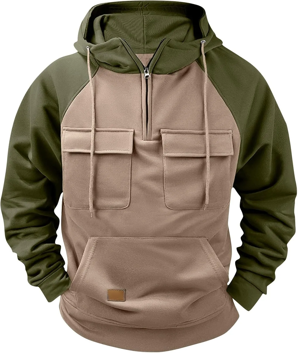 Mens Hoodie,Fall Winter Quarter Zip Pullover Hoodie Tactical Sweatshirt Cargo Pullover Workout Hoodies with Pockets