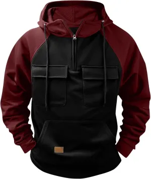 Mens Hoodie,Fall Winter Quarter Zip Pullover Hoodie Tactical Sweatshirt Cargo Pullover Workout Hoodies with Pockets