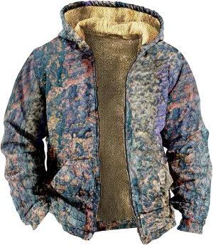 Mens Hoodies Zip Up Winter Fleece Lined Graphic Jacket Big And Tall Warm Heavy Coat Heated Cool Tie Dye Outwear