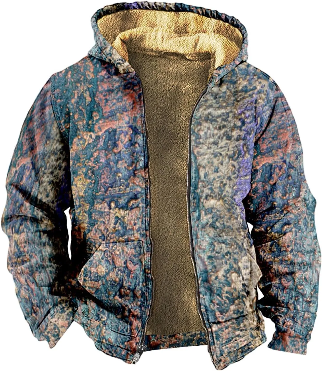 Mens Hoodies Zip Up Winter Fleece Lined Graphic Jacket Big And Tall Warm Heavy Coat Heated Cool Tie Dye Outwear