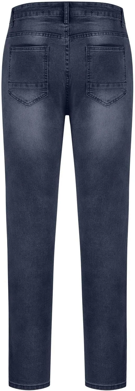 Mens Jeans Trendy Solid Color Ripped Hole Denim Pants Casual Straight Leg Pants Lightweight Slim Trousers with Pockets