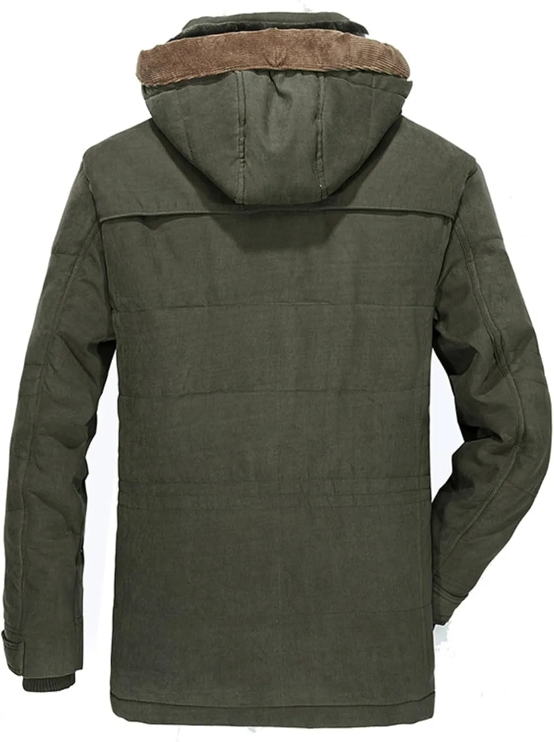 Men's Long Cotton Hooded Coat Winter Thicken Windproof Down Parka Cargo Multi-Pocket Hood Puffer Jacket