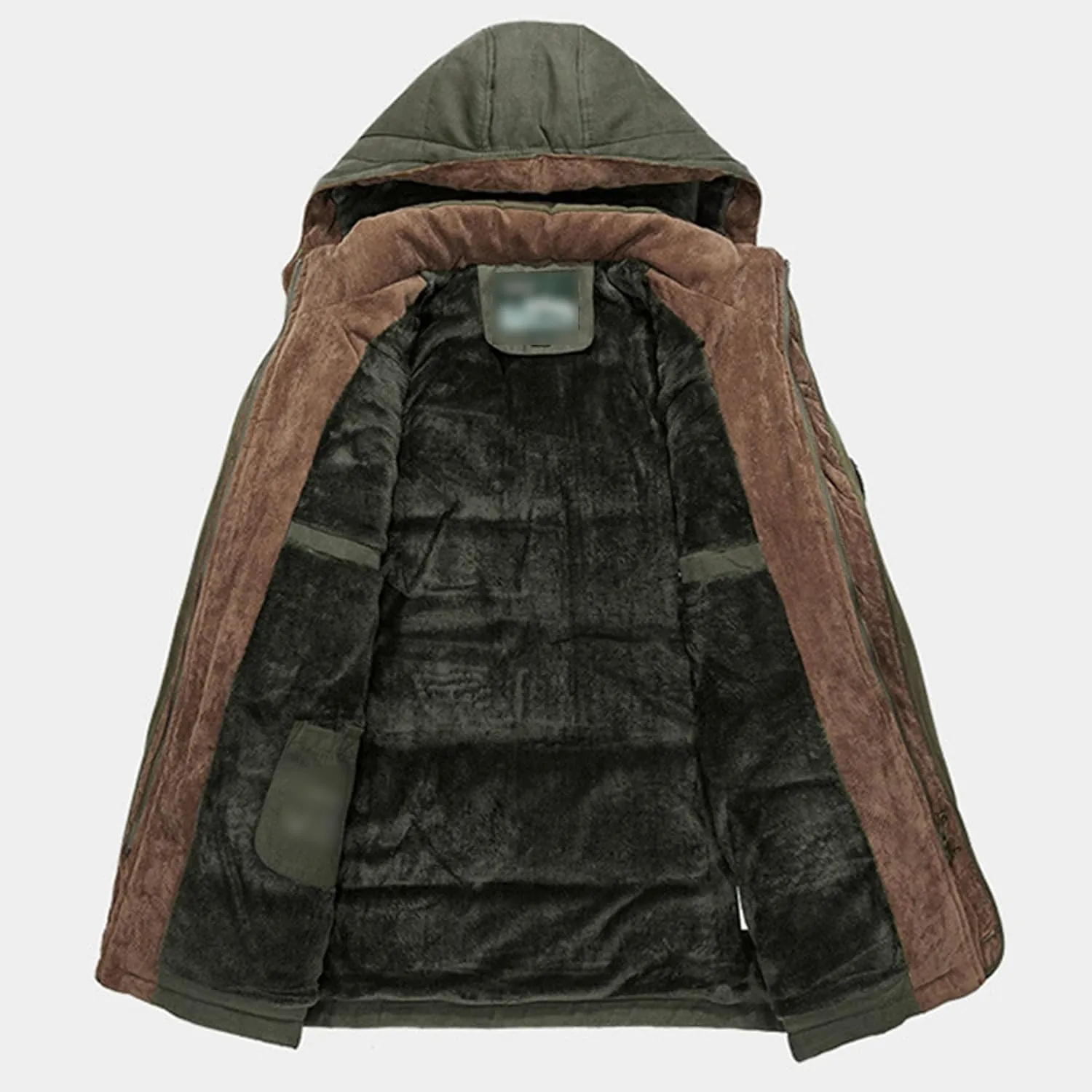 Men's Long Cotton Hooded Coat Winter Thicken Windproof Down Parka Cargo Multi-Pocket Hood Puffer Jacket