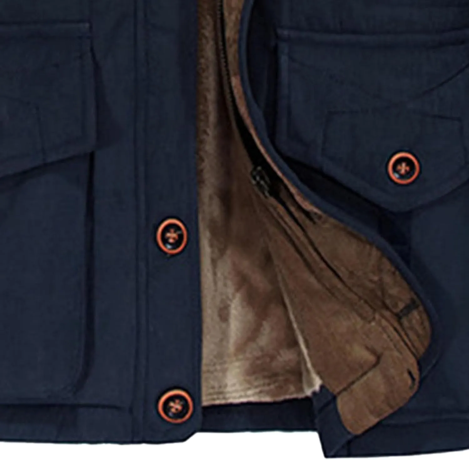 Men's Long Cotton Hooded Coat Winter Thicken Windproof Down Parka Cargo Multi-Pocket Hood Puffer Jacket