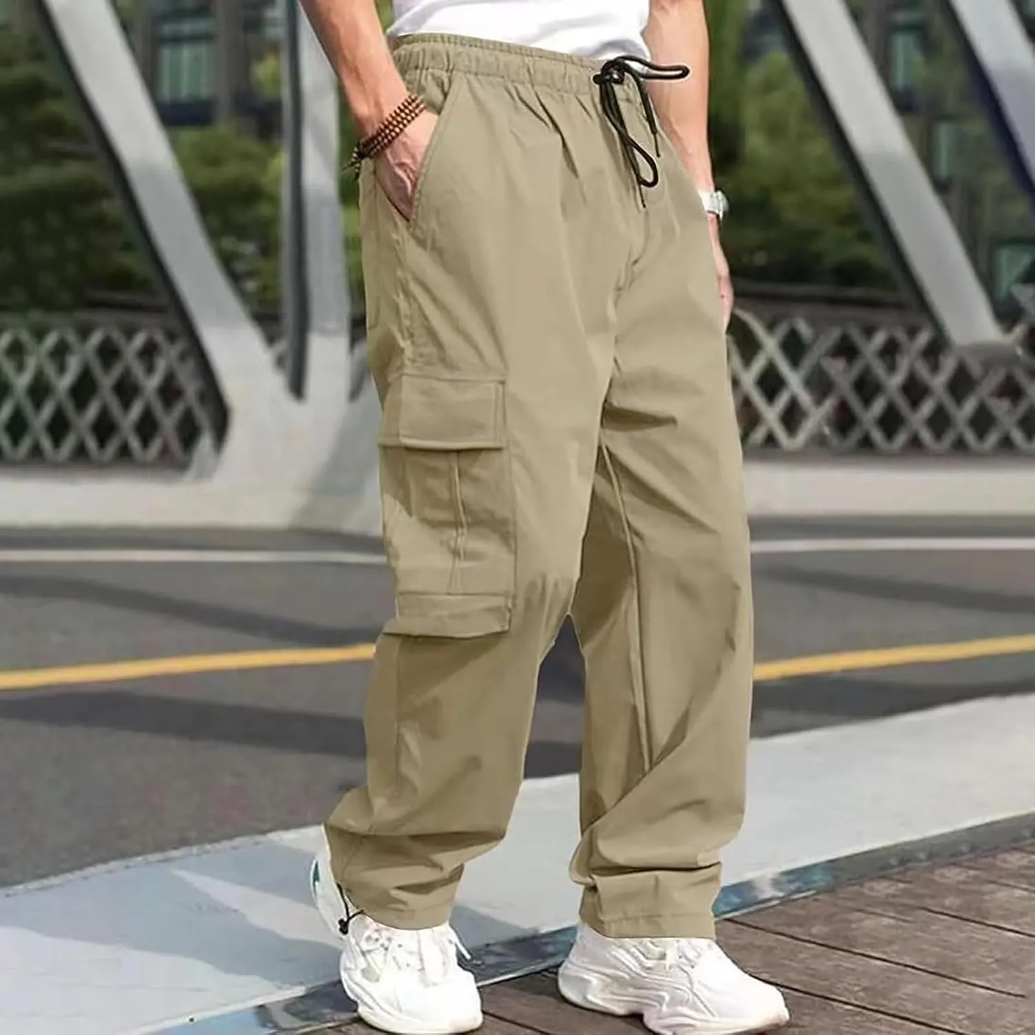 Men's Loose Joggers Casual Workout Cargo Pants Gym Running Bodybuilding Athletic Bottom Sweatpants with Pockets
