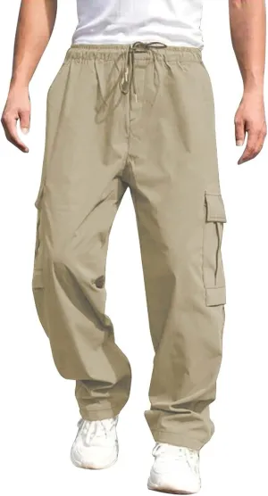 Men's Loose Joggers Casual Workout Cargo Pants Gym Running Bodybuilding Athletic Bottom Sweatpants with Pockets