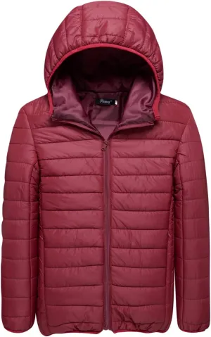 Men's Packable Puffer Jacket Lightweight Hooded Zipper Padded Jackets Plus Size Windproof Winter Warm Down Coat