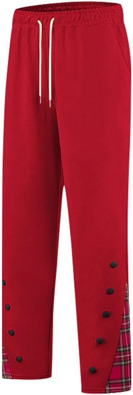 Mens Plaid Patchwork Pants Casual Drawstring Elastic Waist Trouser 2025 Fashion Loose Fit Athletic Pant with Pockets