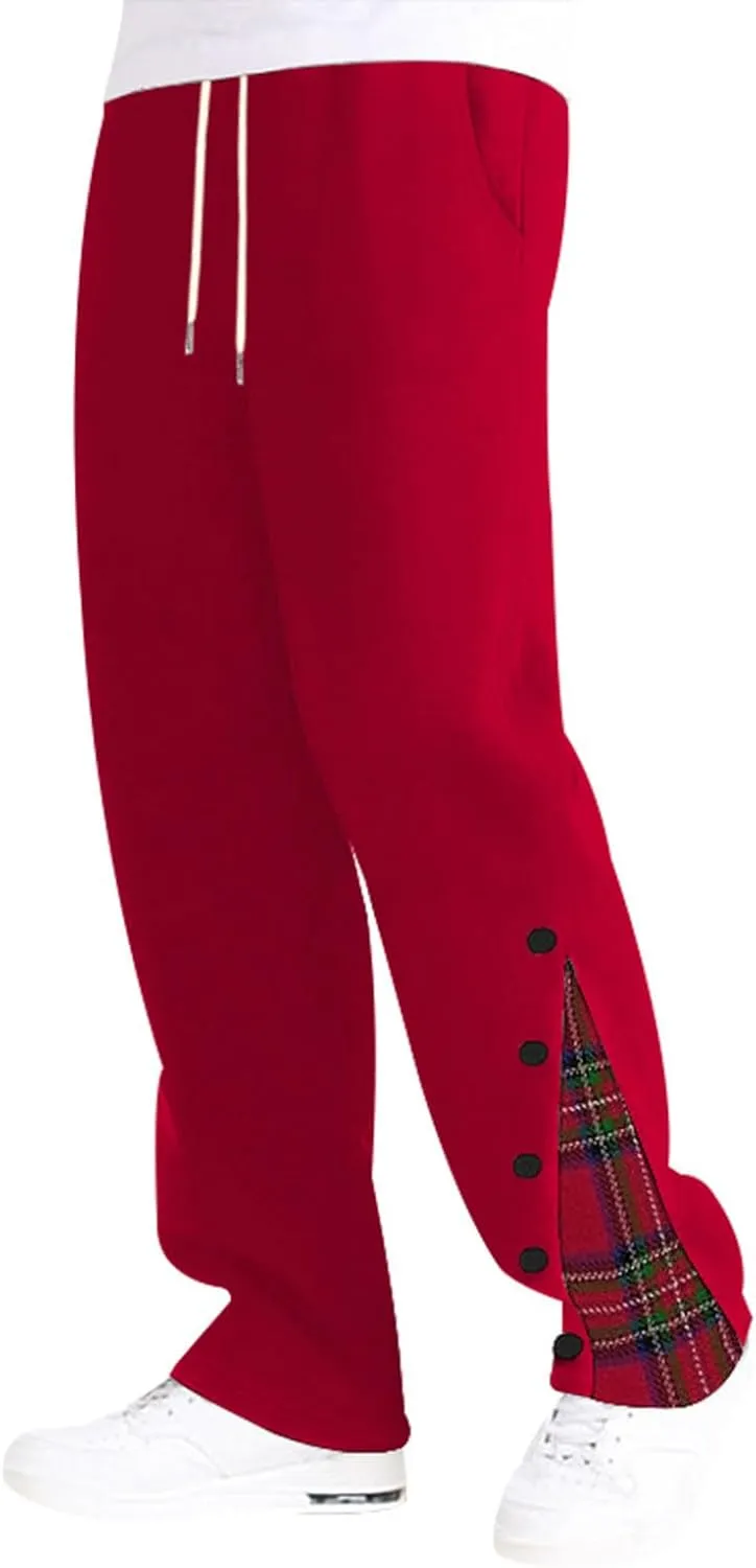 Mens Plaid Patchwork Pants Casual Drawstring Elastic Waist Trouser 2025 Fashion Loose Fit Athletic Pant with Pockets