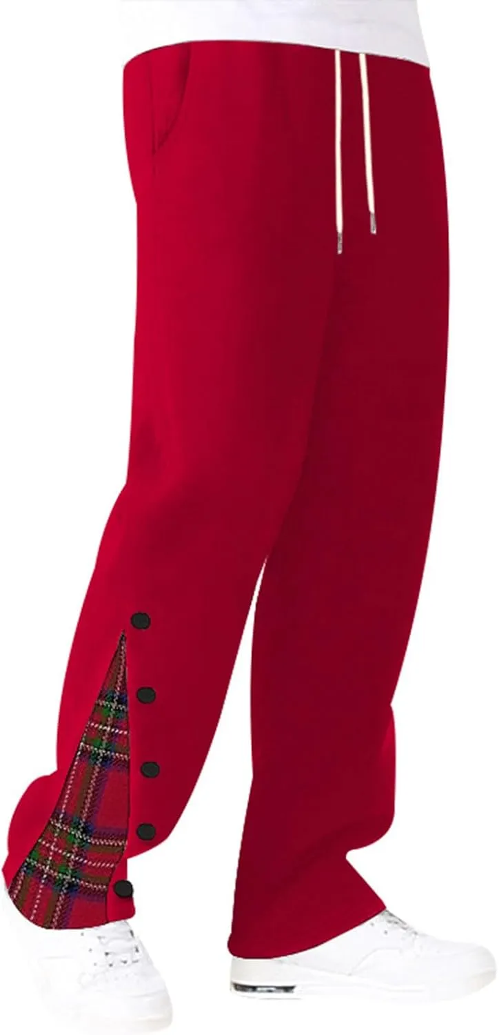 Mens Plaid Patchwork Pants Casual Drawstring Elastic Waist Trouser 2025 Fashion Loose Fit Athletic Pant with Pockets