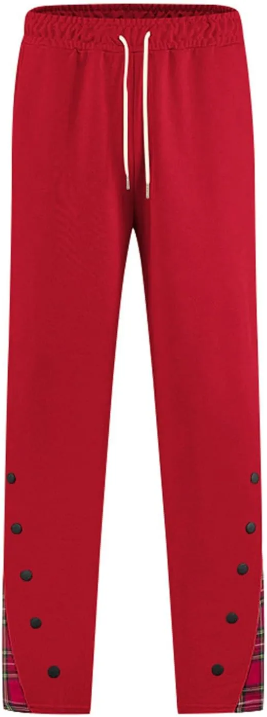 Mens Plaid Patchwork Pants Casual Drawstring Elastic Waist Trouser 2025 Fashion Loose Fit Athletic Pant with Pockets