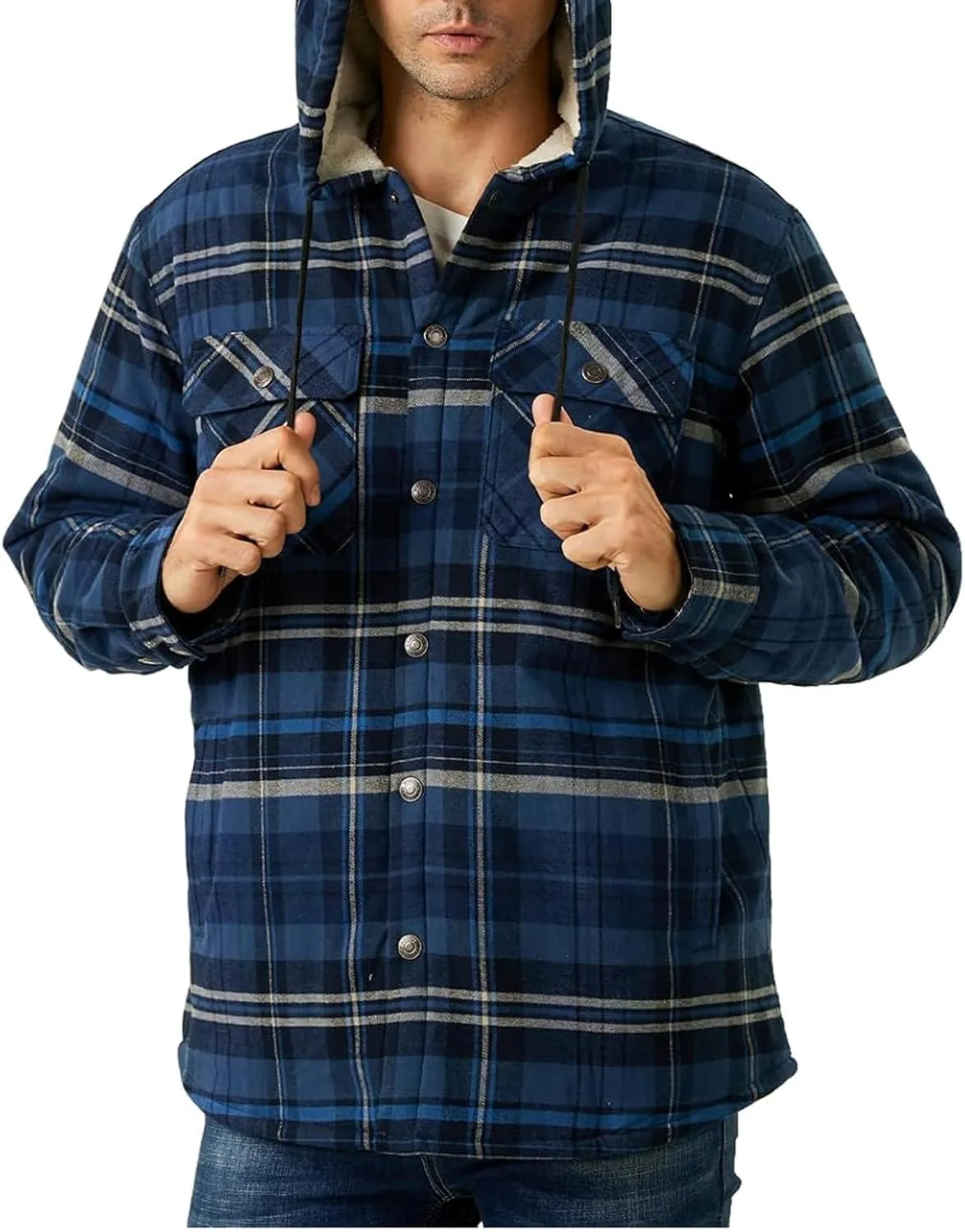Men's Plaid Plus Velvet Jackets Fall Winter Fashion Hooded Coat Top Long Sleeve Button Thicker Warm Outerwear