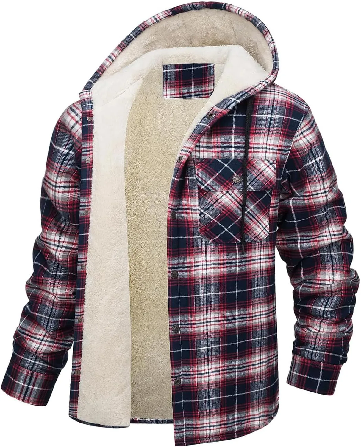 Men's Plaid Plus Velvet Jackets Fall Winter Fashion Hooded Coat Top Long Sleeve Button Thicker Warm Outerwear