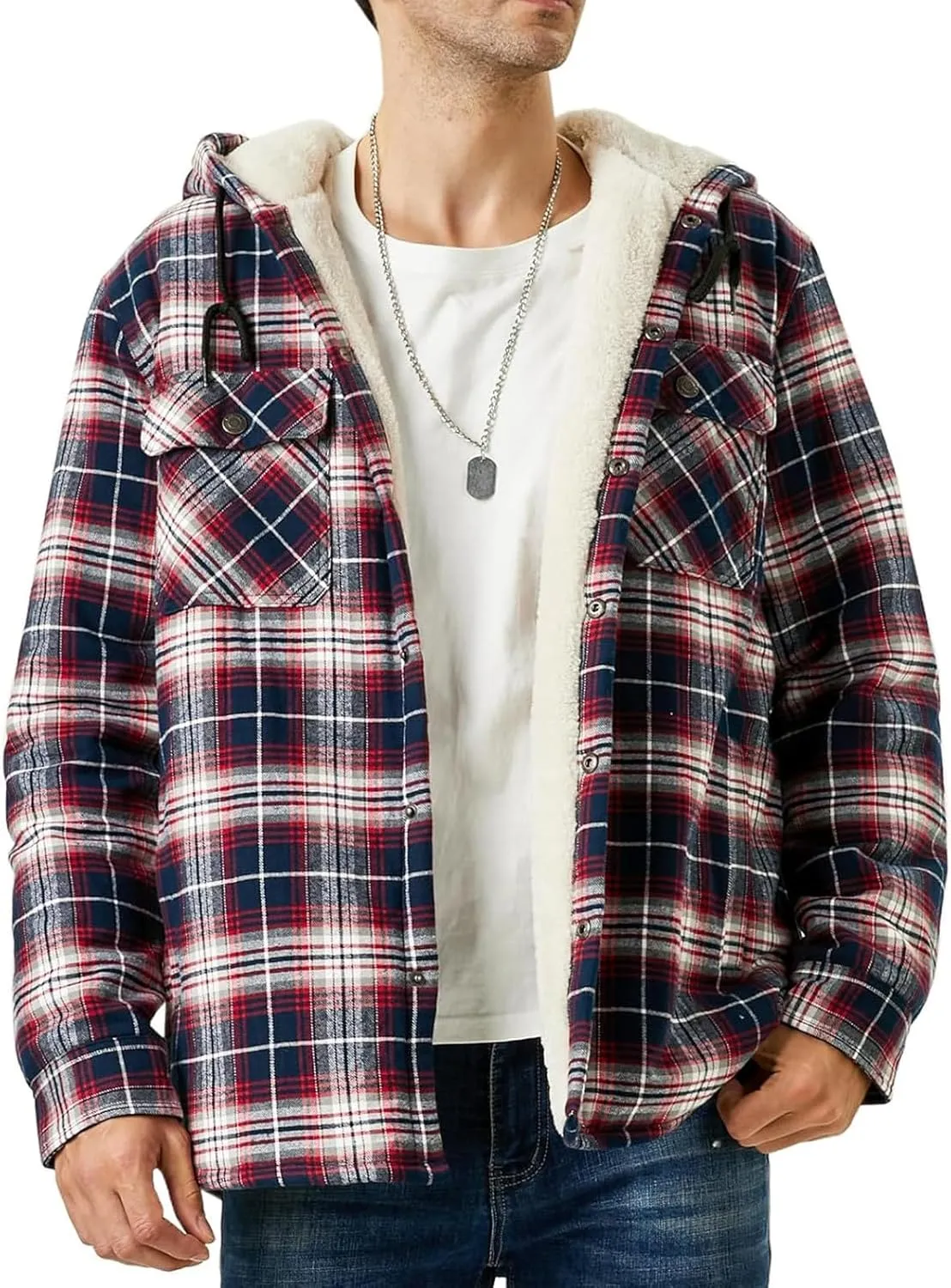 Men's Plaid Plus Velvet Jackets Fall Winter Fashion Hooded Coat Top Long Sleeve Button Thicker Warm Outerwear