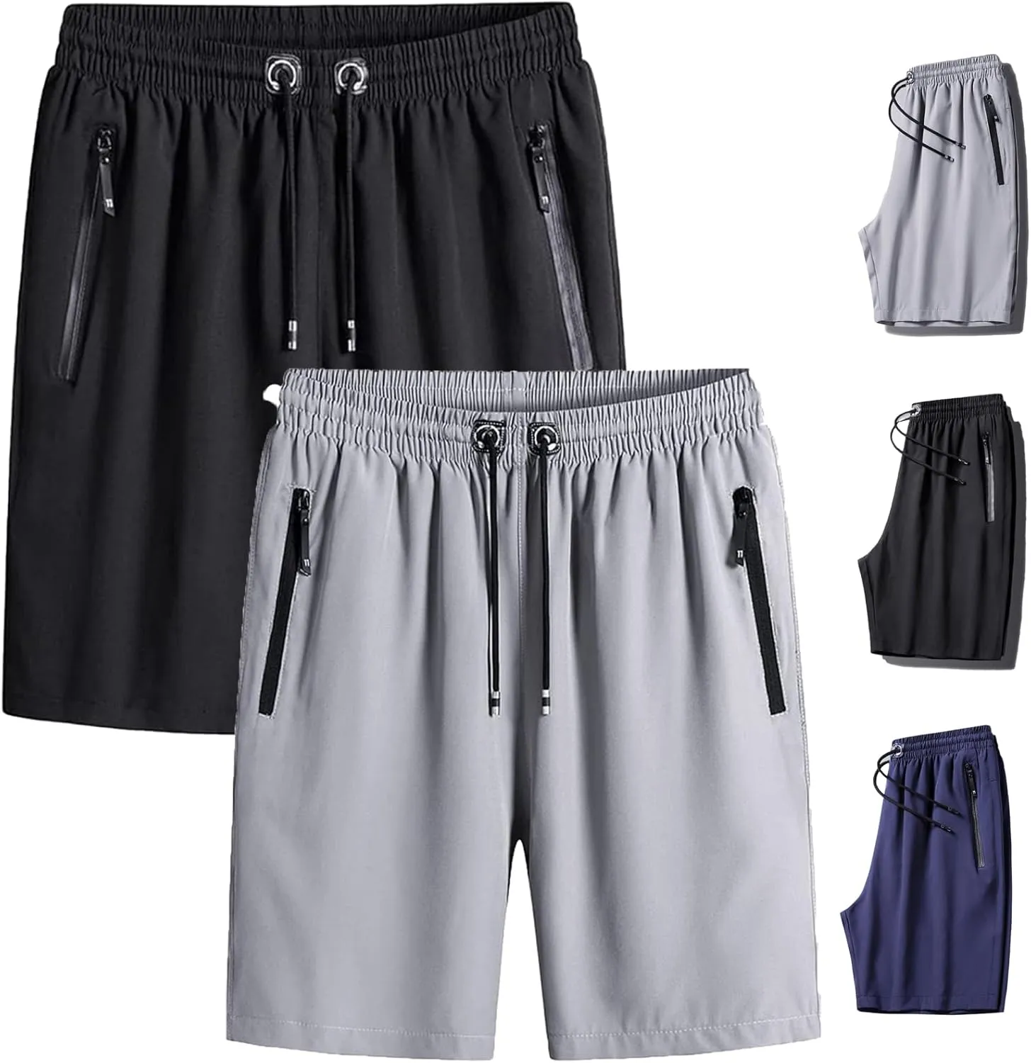 Men's Plus Size Ice Silk Stretch Shorts, Male Quick Dry Lightweight Gym Ice Silk Shorts，Cool Breathable Quick Dry Zip