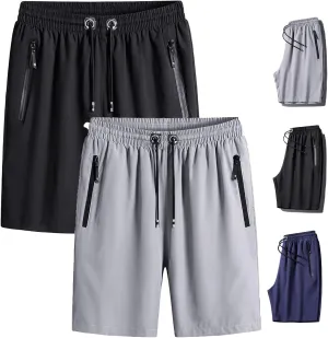 Men's Plus Size Ice Silk Stretch Shorts, Male Quick Dry Lightweight Gym Ice Silk Shorts，Cool Breathable Quick Dry Zip