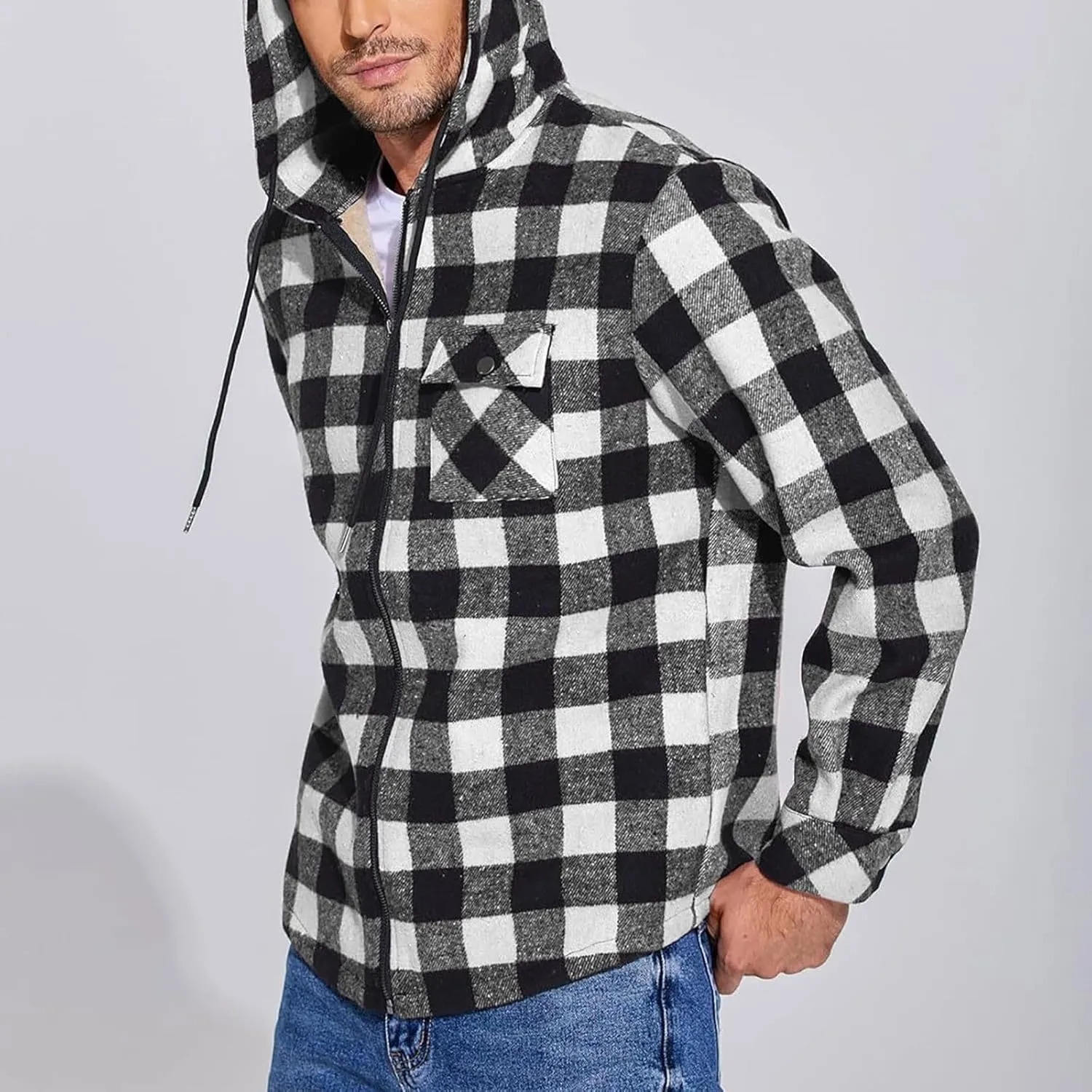 Mens Sherpa Hoodie Full-Zip Casual Thermal Hoodies Warm Thick Fleece Hooded