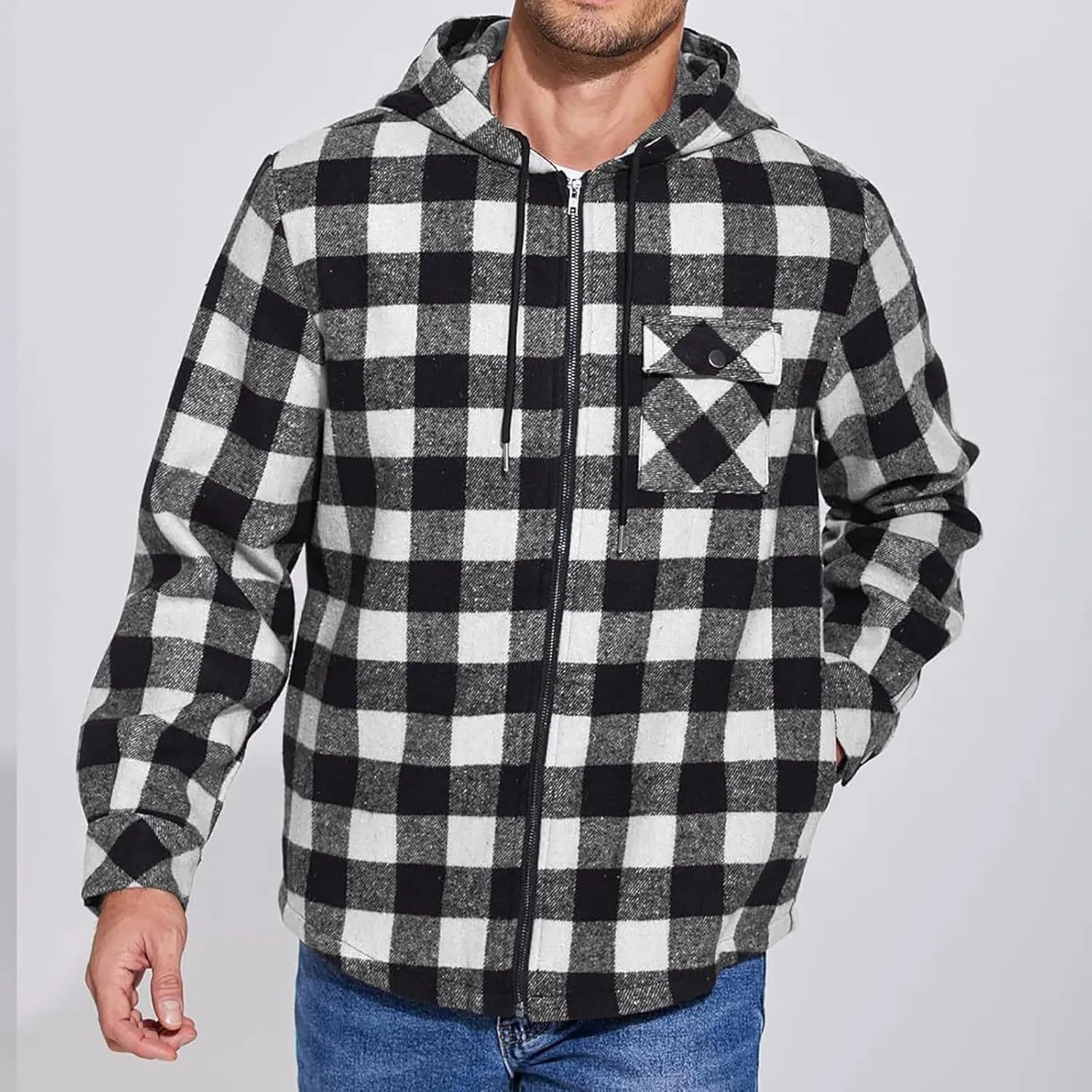 Mens Sherpa Hoodie Full-Zip Casual Thermal Hoodies Warm Thick Fleece Hooded