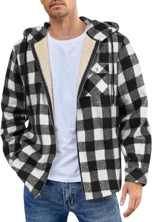 Mens Sherpa Hoodie Full-Zip Casual Thermal Hoodies Warm Thick Fleece Hooded