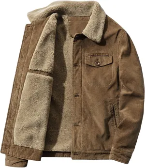 Men's Sherpa-Lined Corduroy Jacket Winter Casual Lapel Trucker Coat with Thermal Lining