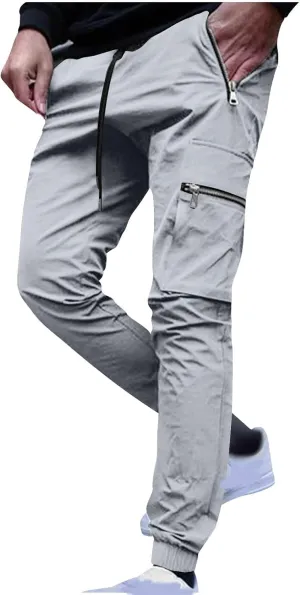 Men's Skinny Cargo Joggers Casual Hiking Pants Workout Joggers Sweatpants for Men Slim Trousers with Zip Pockets