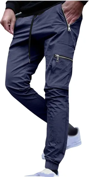 Men's Skinny Cargo Joggers Casual Hiking Pants Workout Joggers Sweatpants for Men Slim Trousers with Zip Pockets