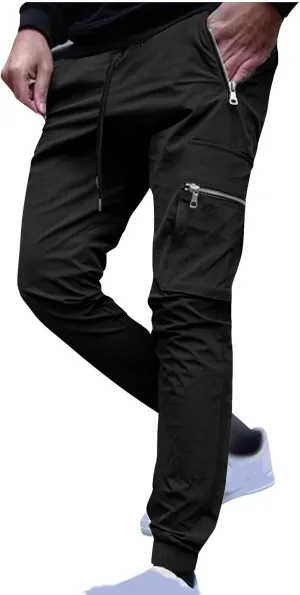 Men's Skinny Cargo Joggers Casual Hiking Pants Workout Joggers Sweatpants for Men Slim Trousers with Zip Pockets