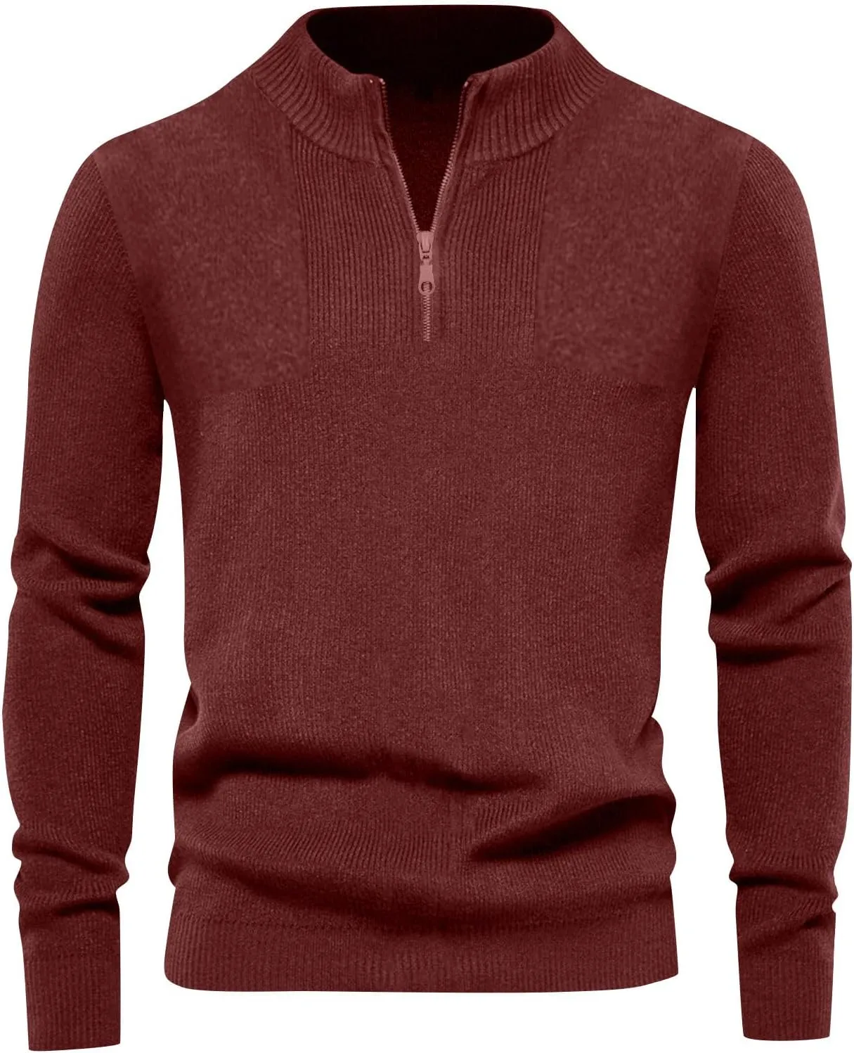 Men's Soft Sweaters Quarter Zip Pullover Sweatshirt Mock Neck Polo Sweater Casual Pullover Sweater with Ribbing Edge