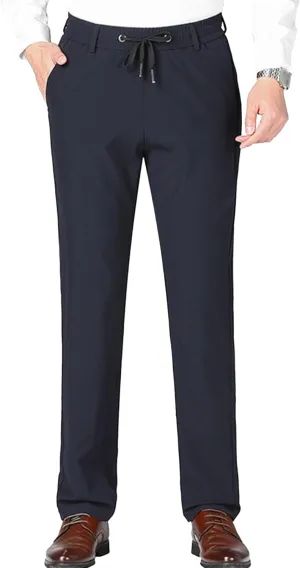 Men's Stretch Straight Leg Classic Pants Quick Dry Drawstring Summer Trousers Casual Solid Regular Fit Pants