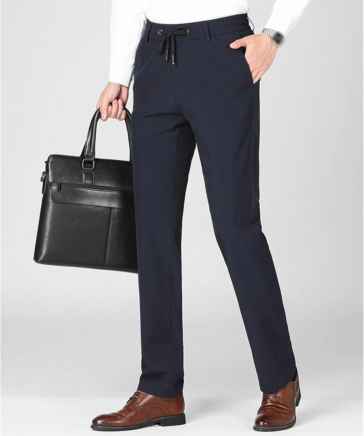Men's Stretch Straight Leg Classic Pants Quick Dry Drawstring Summer Trousers Casual Solid Regular Fit Pants