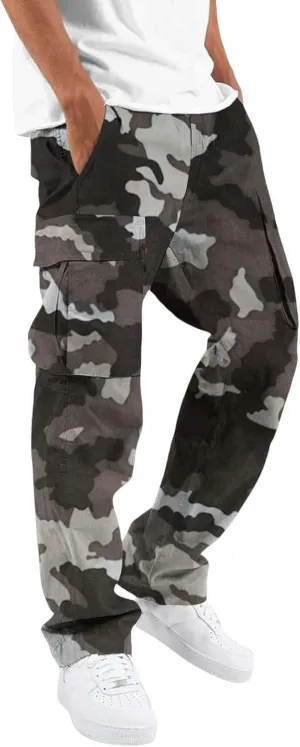 Mens Sweatpants Baggy Drawstring Wide Leg Cargo Pants Stretchy Workout Loose Joggers Trousers with Multiple Pockets