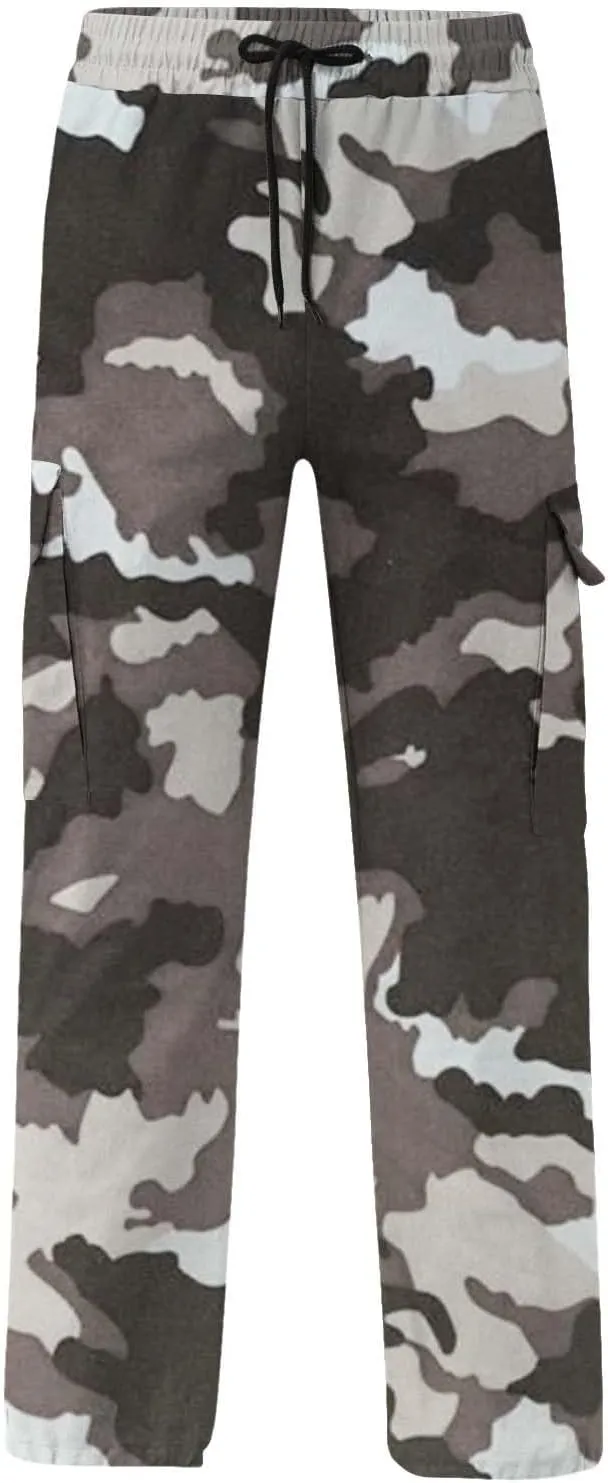 Mens Sweatpants Baggy Drawstring Wide Leg Cargo Pants Stretchy Workout Loose Joggers Trousers with Multiple Pockets