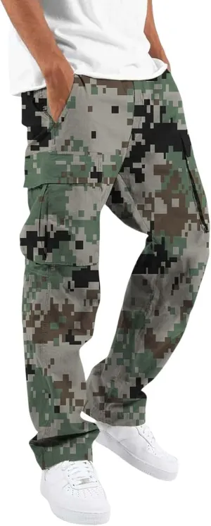 Mens Sweatpants Baggy Drawstring Wide Leg Cargo Pants Stretchy Workout Loose Joggers Trousers with Multiple Pockets